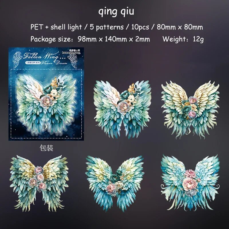 Journalsay 100 Sheets Vintage Wing Shell Light PET Sticker