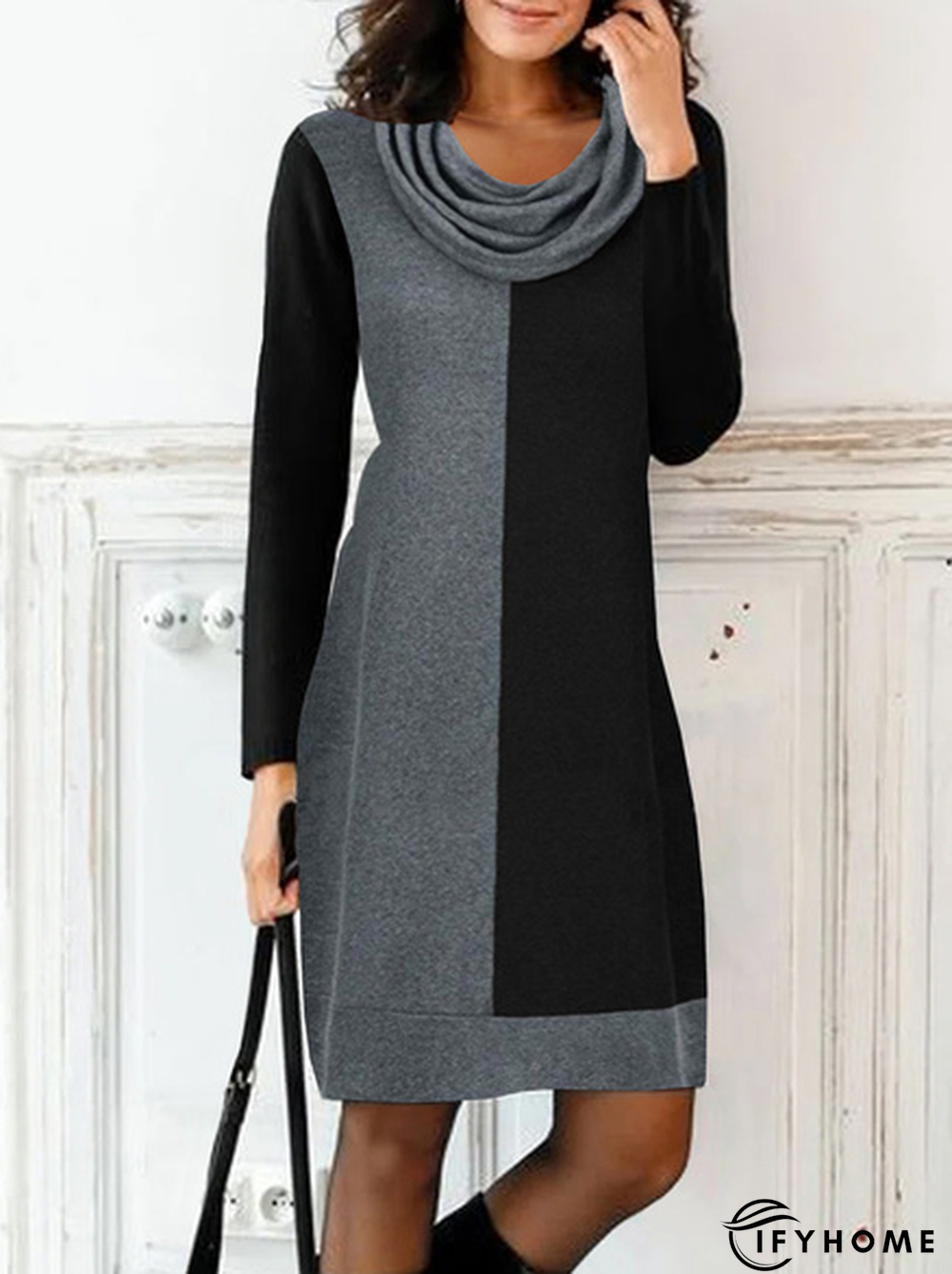 Loose Casual Long sleeve Color Block Dress | IFYHOME