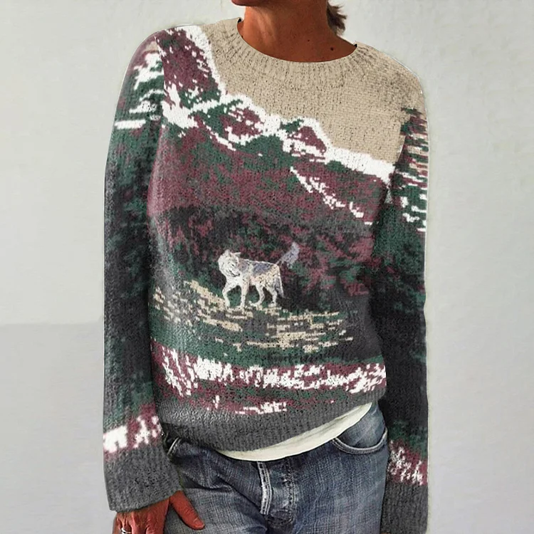 Vintage Timberwolf Jacquard Crew Neck Sweater
