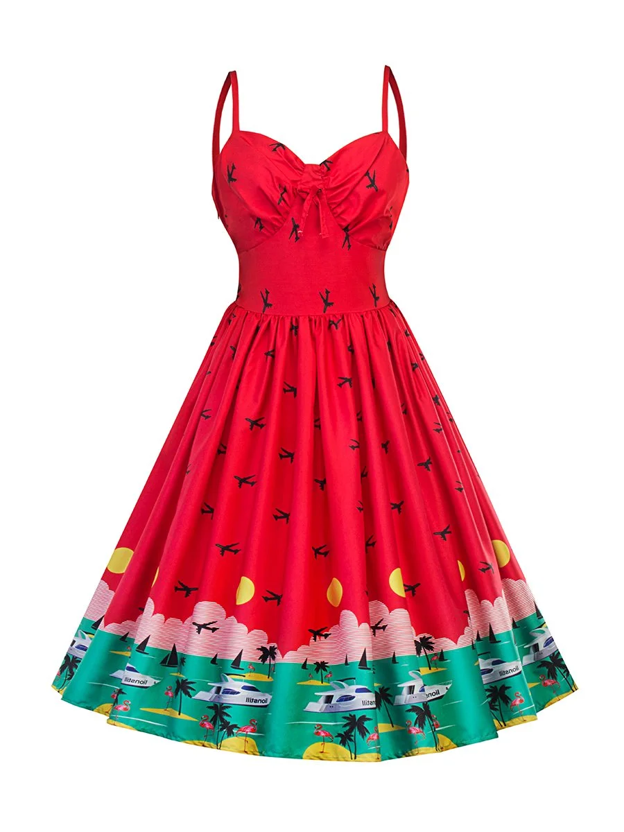 1950s Aline Dress Trendy Print Slip Dress