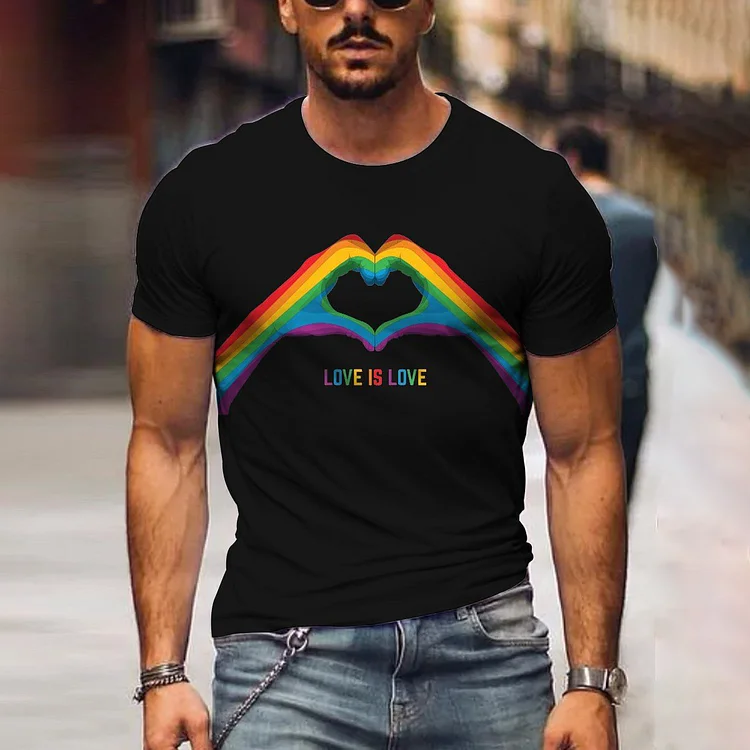 BrosWear Rainbow Hands Love Is Love Gay Print Casual T-Shirt
