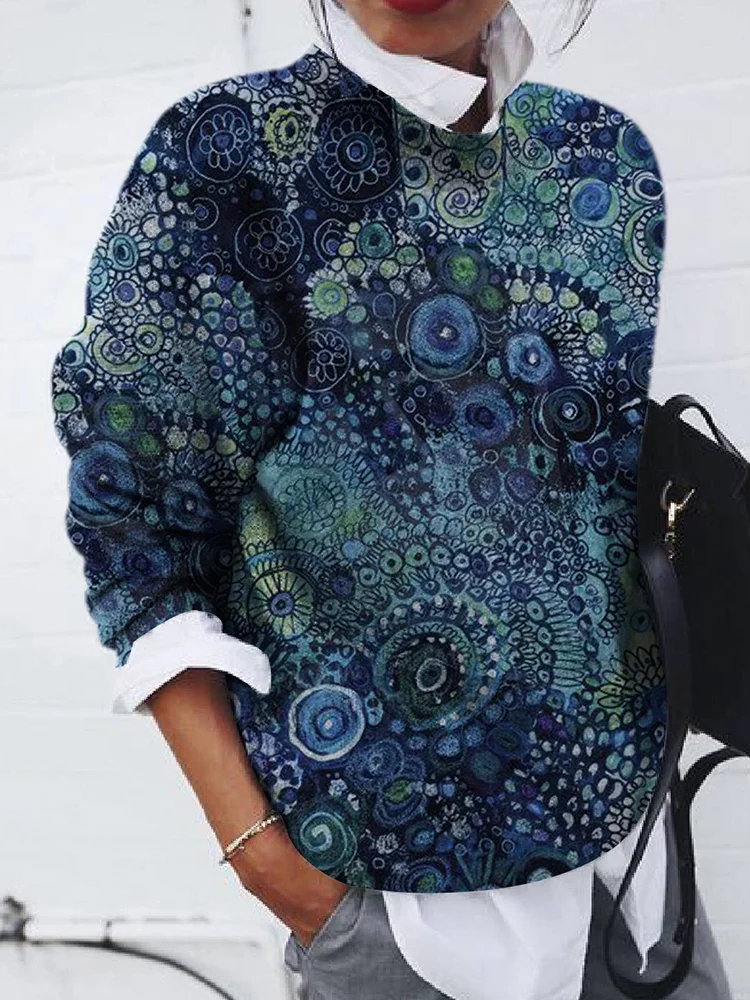 Fashion Abstract Print Loose Long Sleeve Top