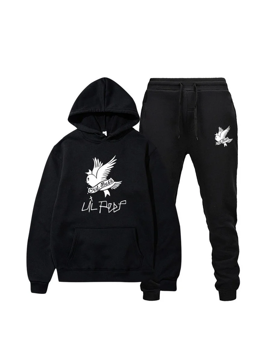 Unisex Lil Peep Hoodie Crybaby Graffiti Floral Streetwear Sweatsuits Set