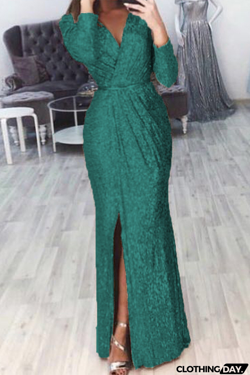 Casual Patchwork Patchwork V Neck Trumpet Mermaid Dresses(7 colors)