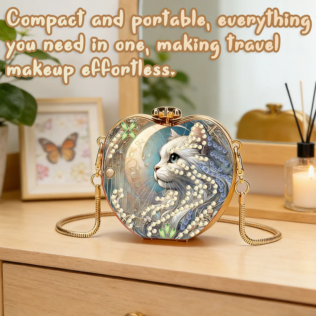 Cat Moon DIY Acrylic Love Diamond Art Painting Card Case Wallet with Chain Small Diamond Painting Crossbody Bag for Adults Women Girls Gift