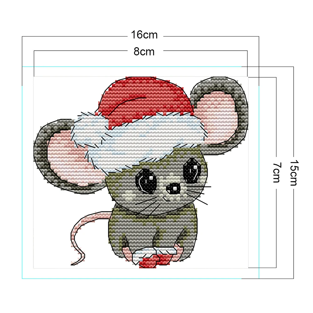 14CT Partial Printed Cross Stitch - Christmas Mouse(16*15cm)