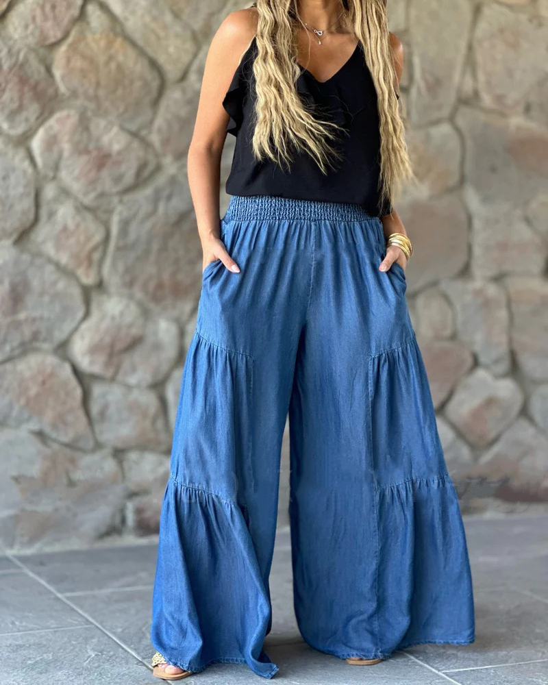 Side Pockets Solid Color Simple Linen Loose Pants