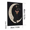 (30x40cm)DIY Pearl Painting Framed Moon Black Cat Handmade Pearl Material Art Kit Living Room Decor