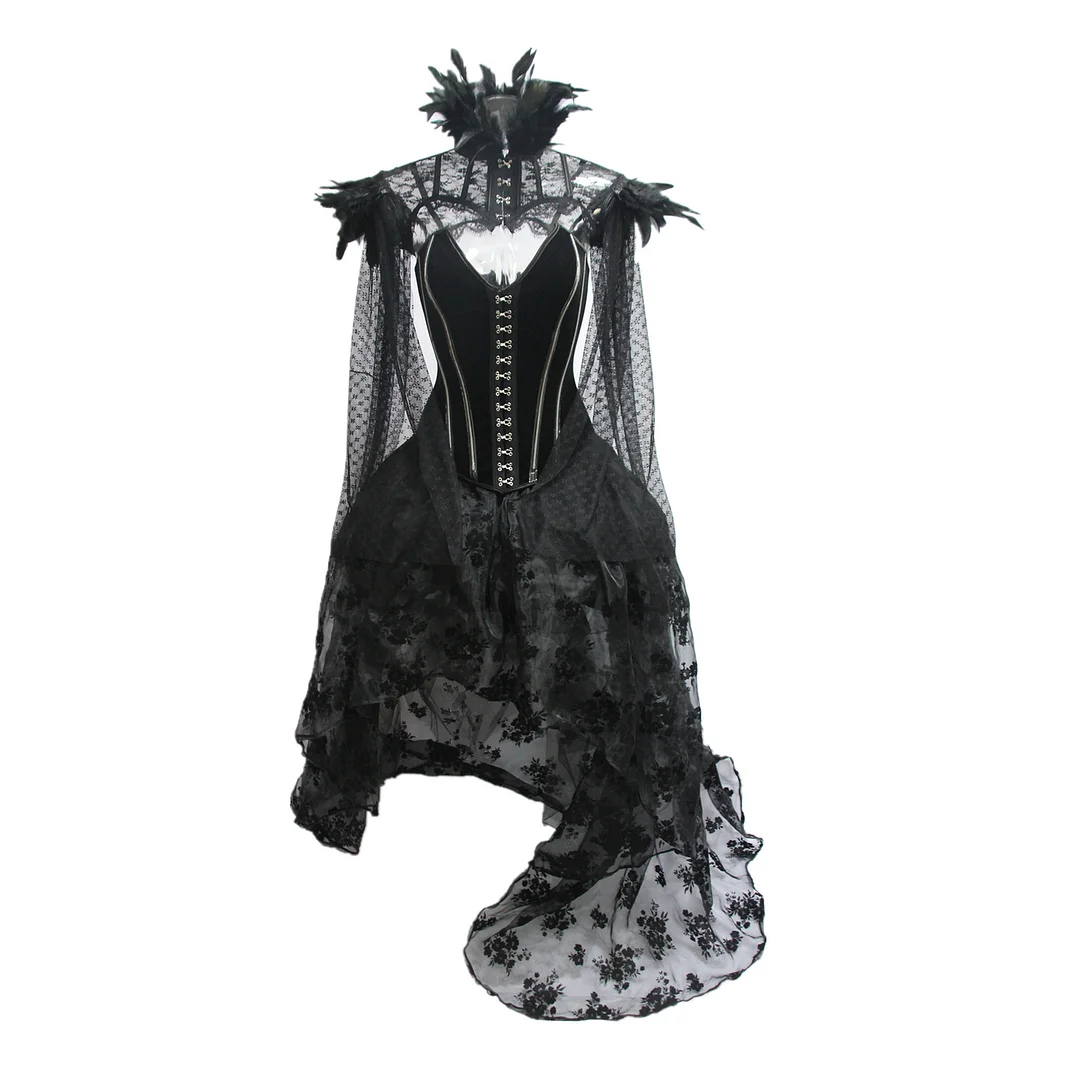 Black velvet texture corset suit Gothic skirt suit Novameme