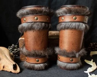 Pornhint Barbarian Leather and Rabbit Fur Bracers // Viking // Norse