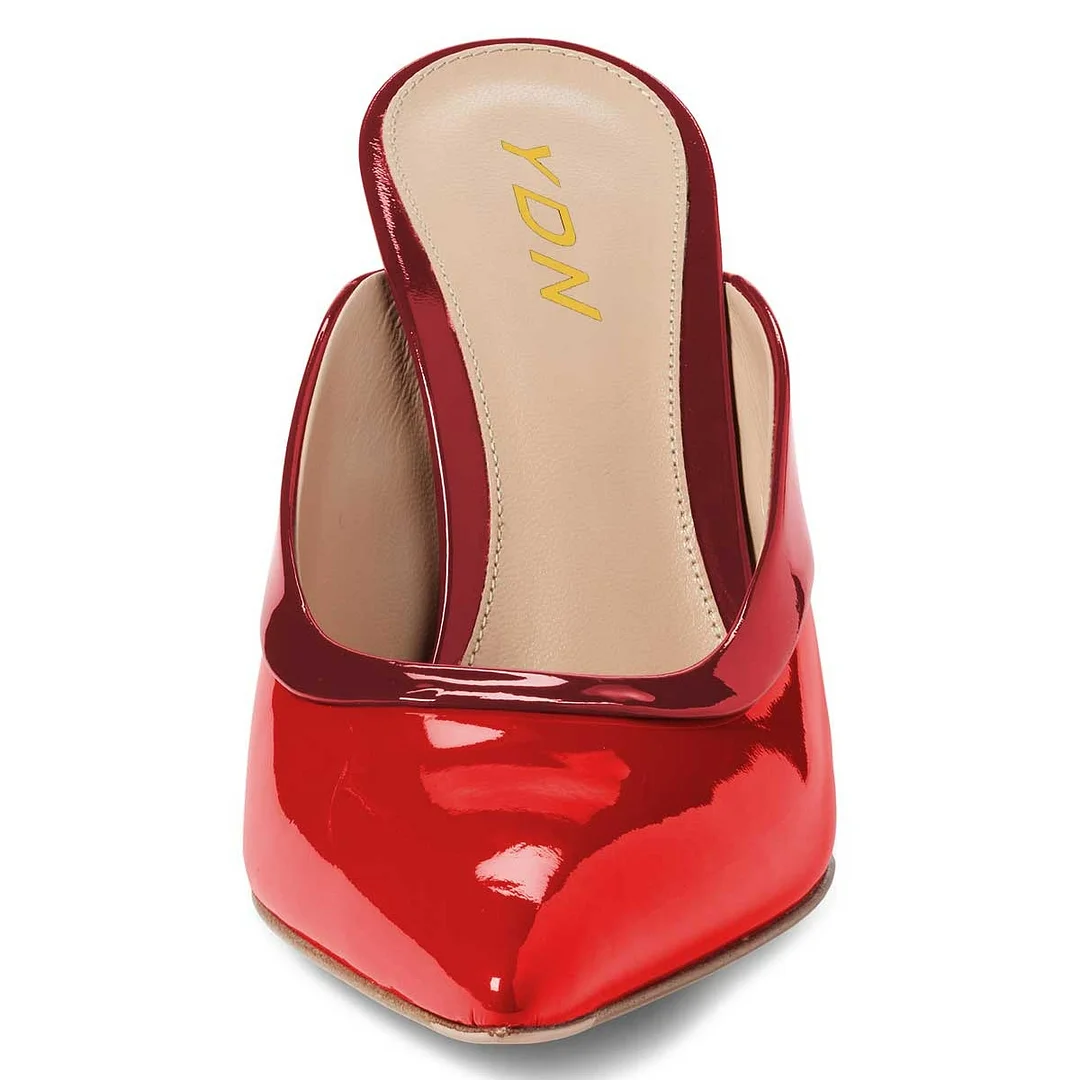 Red Patent Slip-On Pointed Toe Stiletto Heel Mules for Women