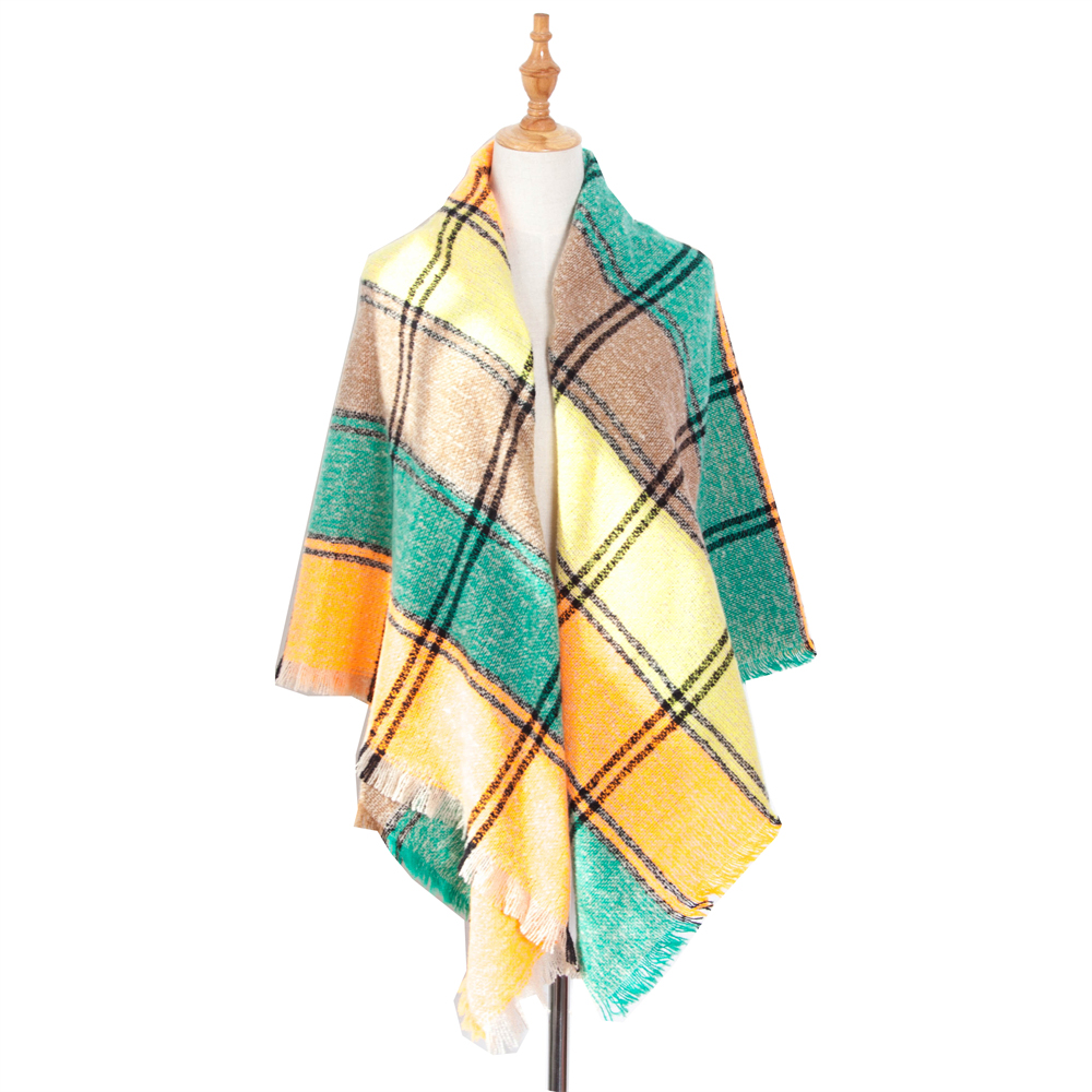 Yellow Women's Shawl With Thickened Large Plaid Square Scarfs-vocosishoes