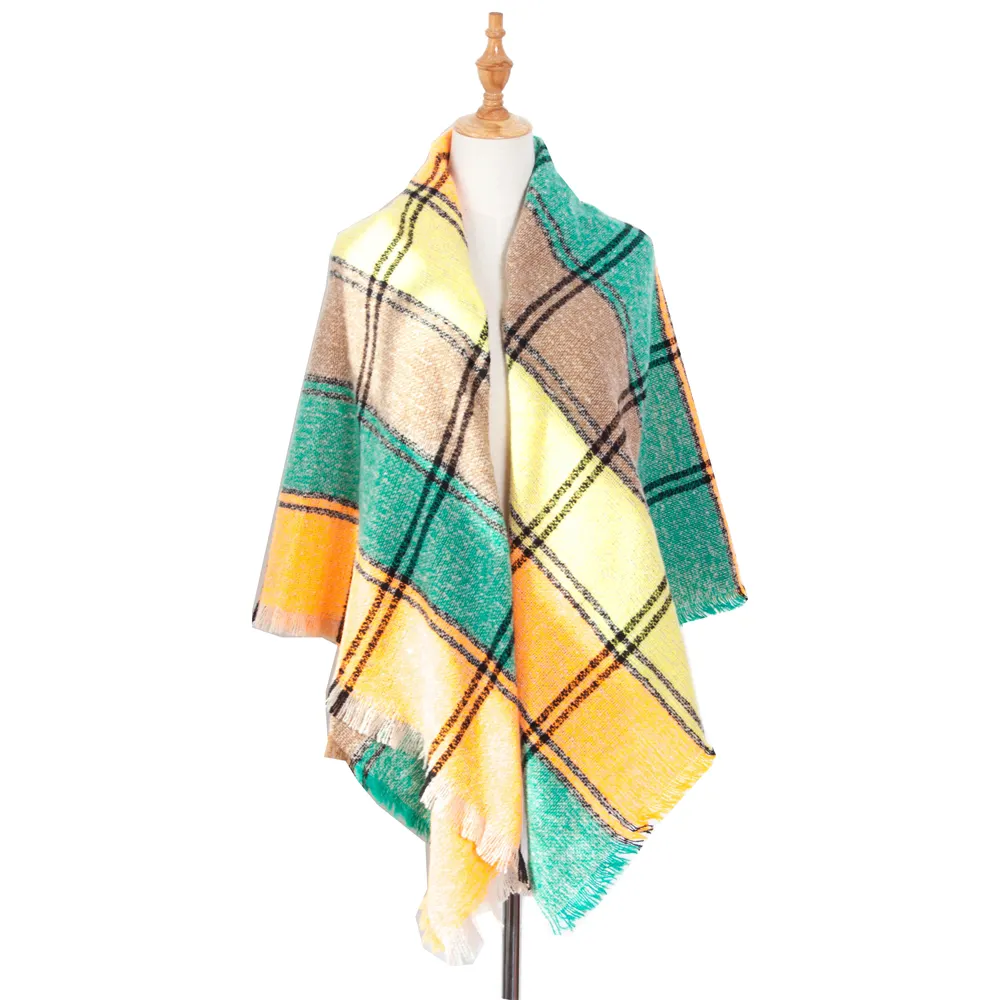 Yellow Women's Shawl With Thickened Large Plaid Square Scarfs-vocosishoes