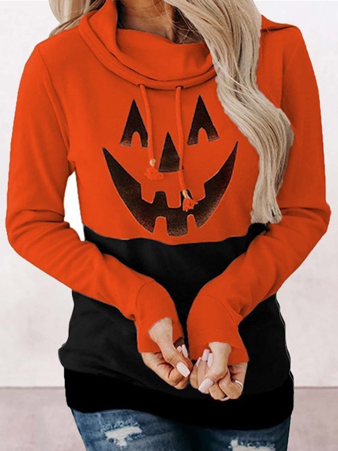Women's Halloween Smiley Print Sweatshirt