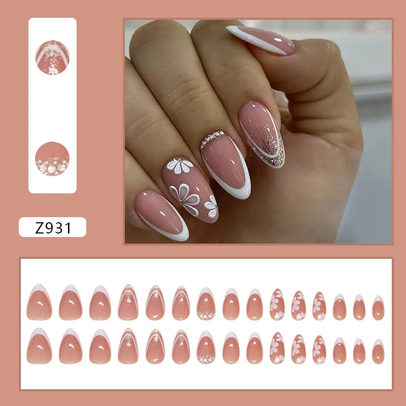 Churchf Churchf Nail Patch Can Be Removed Nail National Wind French Print Fake Nail Wear Nail Beauty Nail Piece Drill Style 30 Pieces