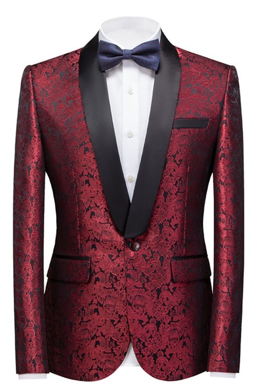 Gentle Slim Fit Ruby Jacquard Shawl Lapel Wedding Suit For Men | Ballbellas Ballbellas