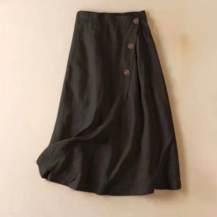 Wearshes Casual Cotton Linen Elastic Waist Skirt