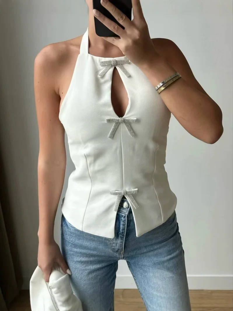 Nigikala Nigikala Summer New Bow Ornament Hanging Neck Repair Small Waistcoat Woman B88687