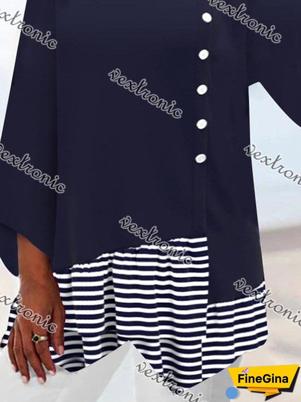 Women Asymmetrical 3/4 Sleeve V-neck Striped Stitching Top Dress