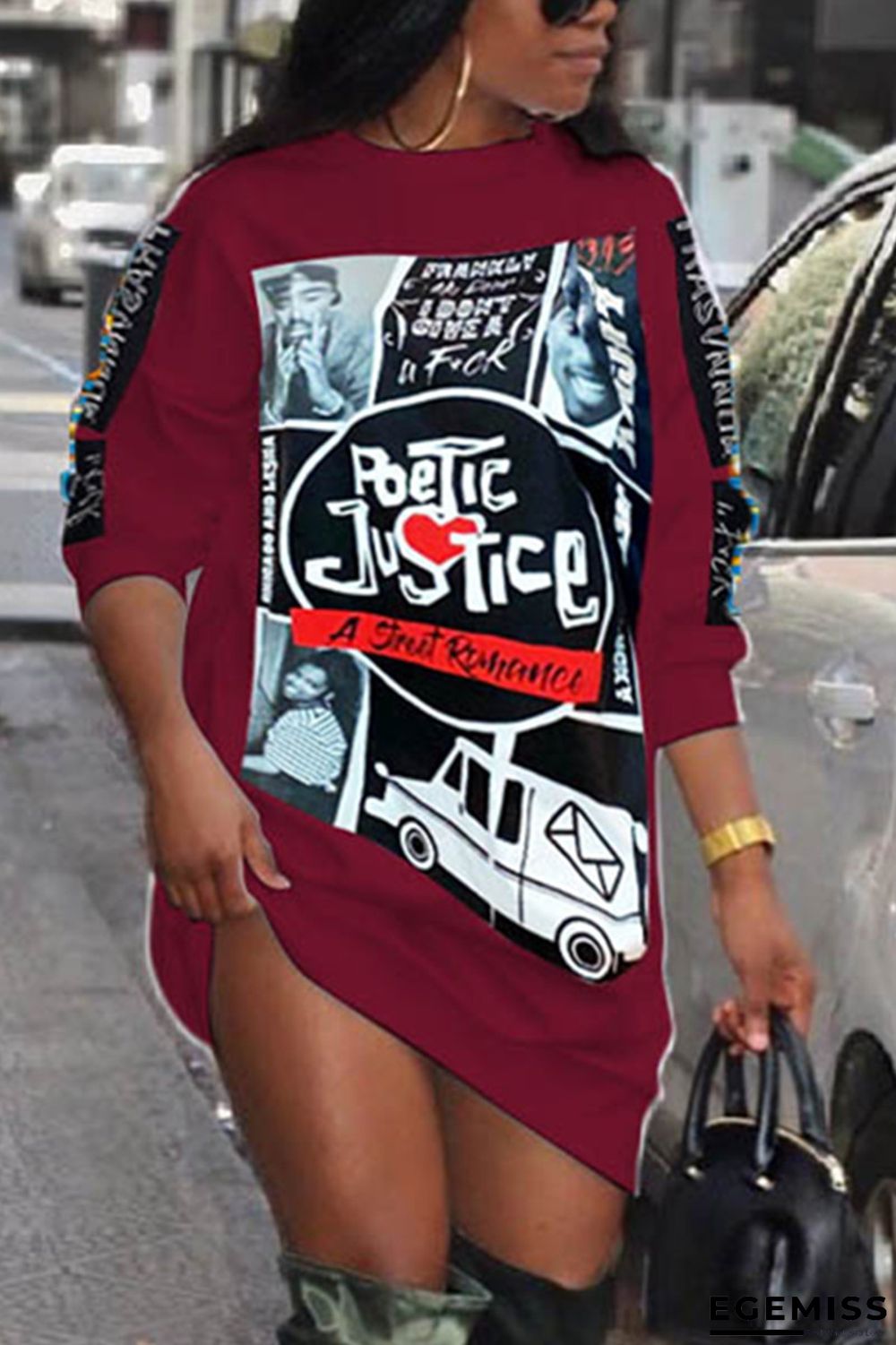 Wine Red Sexy Sleeve O neck A-Line Knee-Length Dresses | EGEMISS