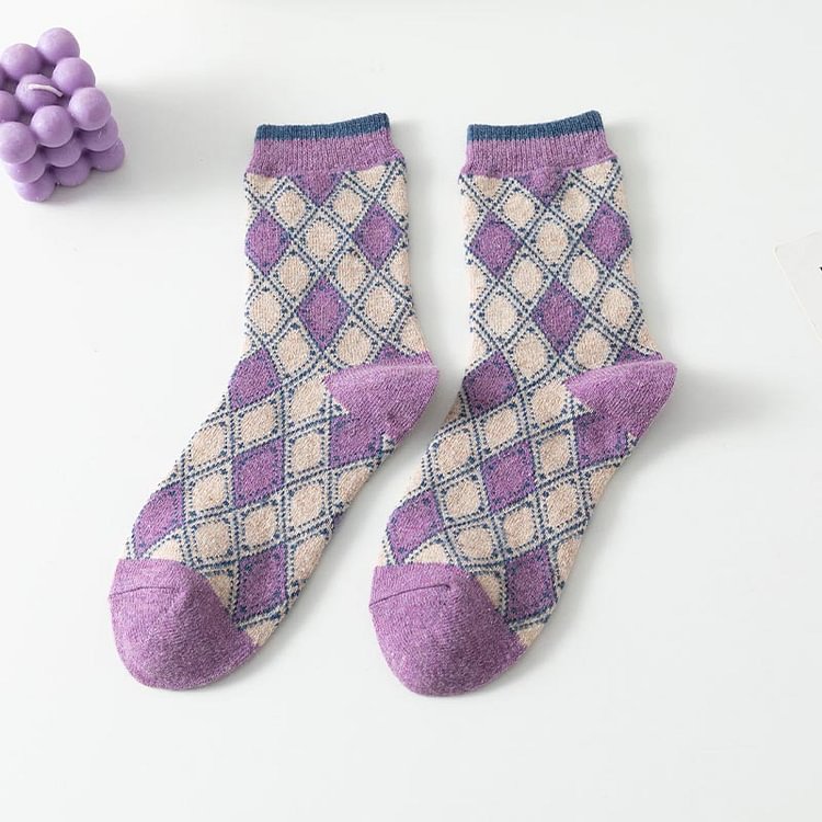 Fashion Purple Knit Ankle Socks  - Modakawa