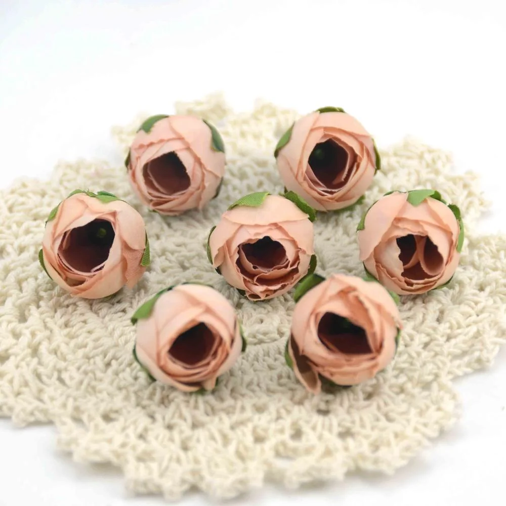 10pcs Cheap Mini Real Touch Silk Artificial Rose Flower Head Camellia Buds Wedding Home Decoration Wreaths Craft Fake Flowers