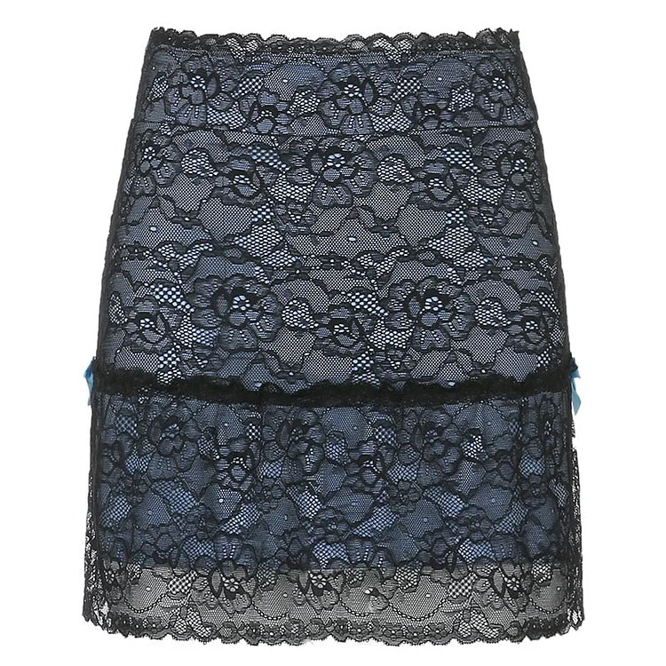 Sweetown Patchwork Lace Gothic New Skirt Woman Punk Style Dark Academia Aesthetic Vintage 90s Streetwear Goth Mini Skirts