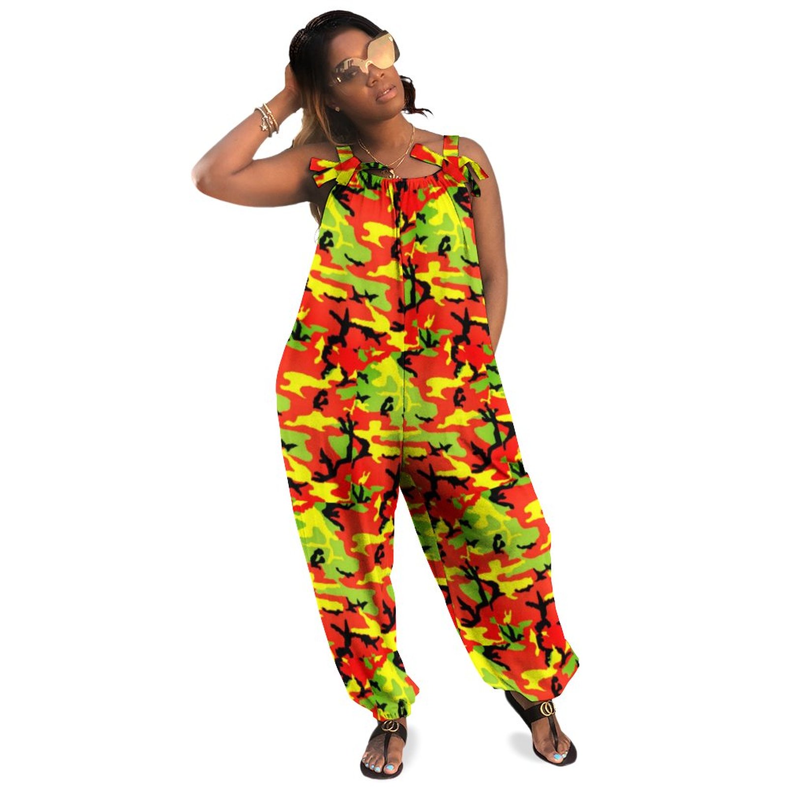 African Proud Yoga Rasta Camouflage Plus Size Women Rompers Summer Casual Loose Super Plus Size Jumpsuits Floral Pantsuit Wedding Romper Boho Pockets