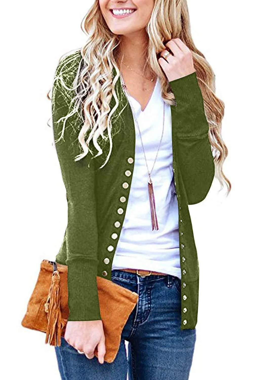 Churchf Churchf Hot Style Spring Wish Short Solid Color V-Neck Long Sleeve Button Cardigan Top