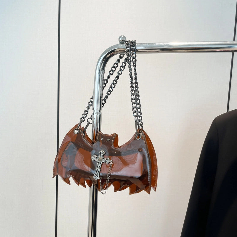 Halloween Women’s Small PVC Bat Streetwear Transparent Square Zipper Shoulder Bag Crossbody Bag