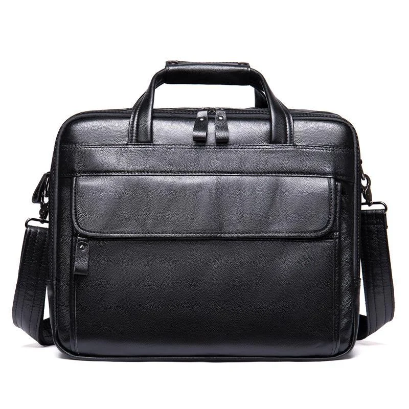 Mens Layered Vintage Waterproof Durable Large Capacity Leather Business Briefcase