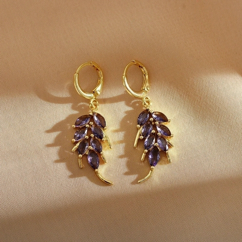 1 Pair Minimalist Leaves Inlay Stainless Steel Zircon Gold Plated Drop Earrings