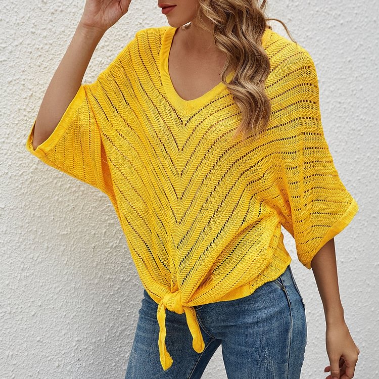 Autumn Women Striped Sweater Short Batwing Sleeve V-neck Knitted Sweater Casual Pullover Jumpers New Female Tops Shirts Tee - Shop Trendy Women's Fashion | TeeYours