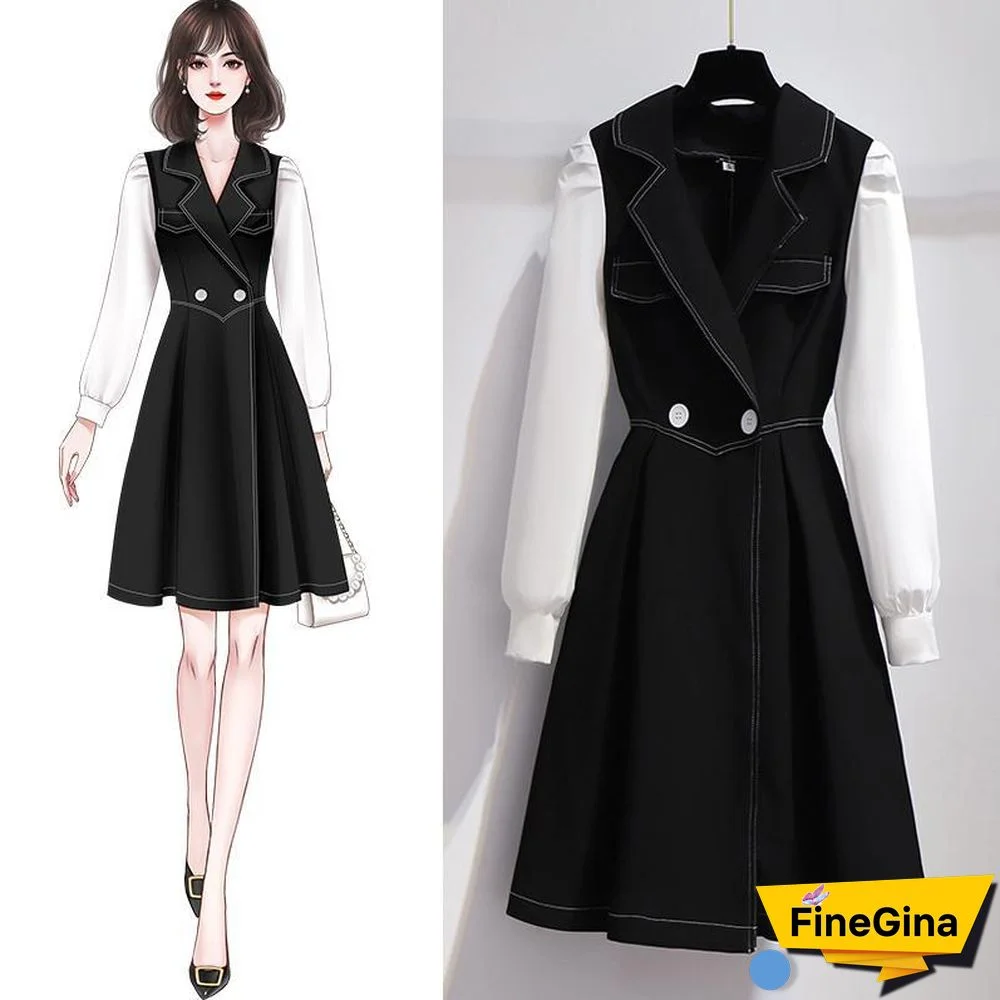 Fashion Lapel Long Sleeves Dress P11585