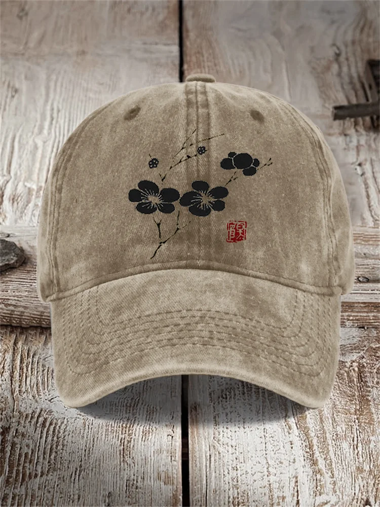 Cherry Blossom Japanese Lino Art Washed Cap
