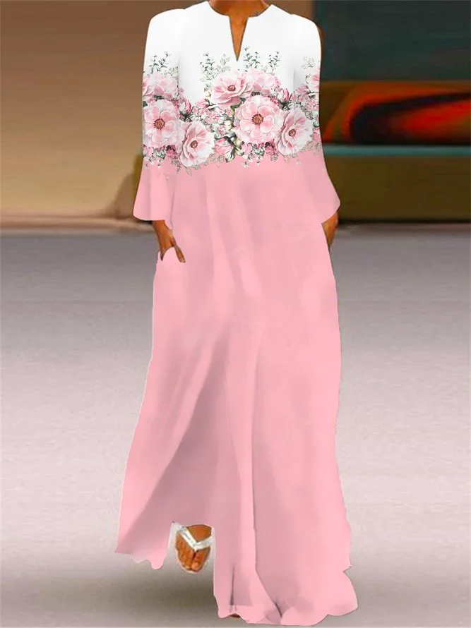 Casual Floral V-neck Long-sleeved Dress