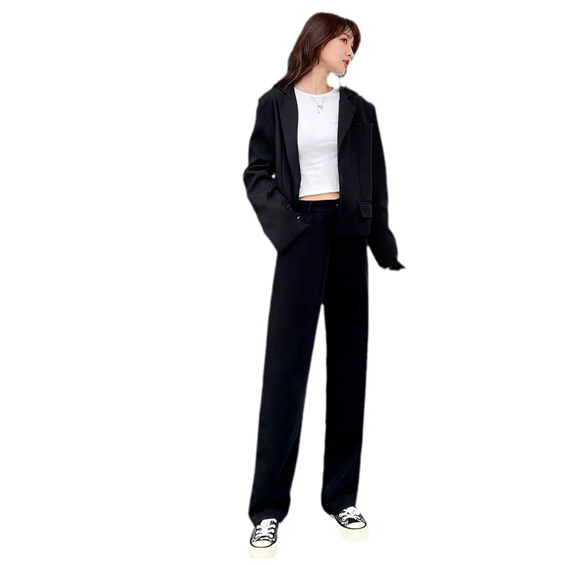 Toloer Toloer Waist Wide Leg Pants Women's Pants Autumn Hanging Feeling Loose Versatile Black Thin Suit Pants Casual Straight Leg Floor Pants-Outfit Ideas