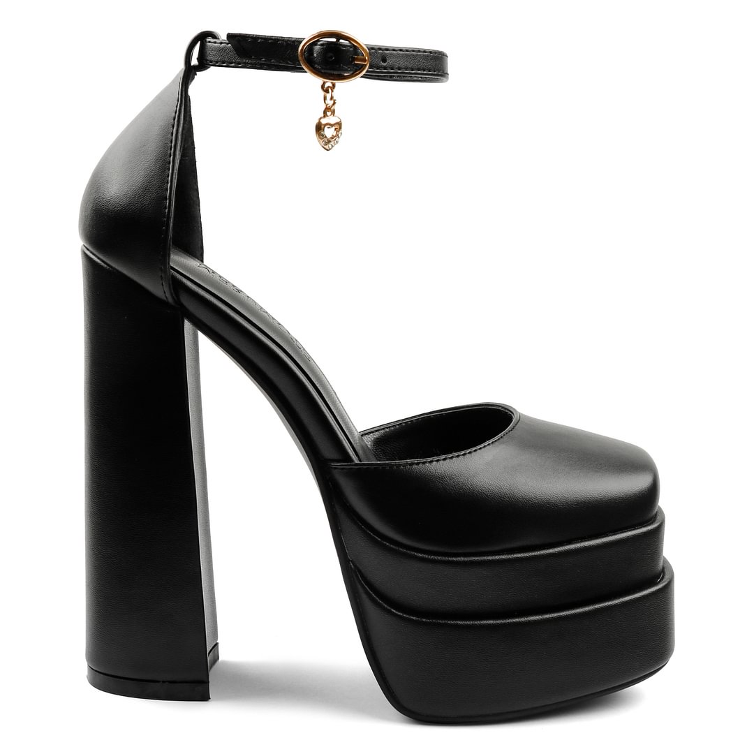 150mm Women's Platform Dress Pumps Ankle Strap Chunky Heels Medusa Satin Satin Square Toe Fashion Shoes-vocosishoes