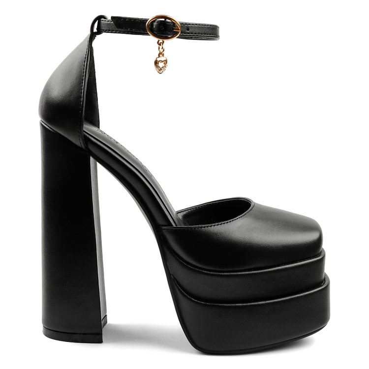 150mm Women's Platform Dress Pumps Ankle Strap Chunky Heels Medusa Satin Satin Square Toe Fashion Shoes