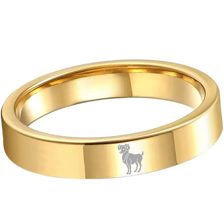 Flat Aries Tungsten Wedding Bands Tungsten Rings Gold Comfort fit for Women or Men 4MM 6MM 8MM