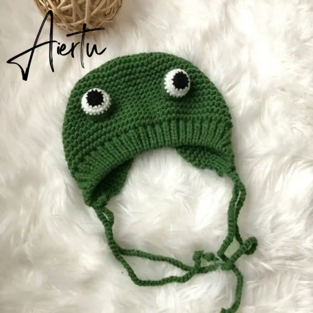 Winter Skullies Female Frog Hat Crochet Warm Knitted Hat Costume Beanie Hats Cap Women Gift Hat Photography Prop Party Aiertu