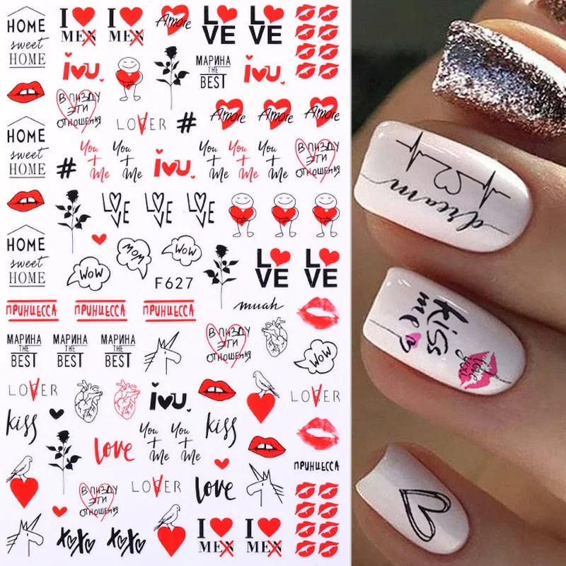 3D Valentine Sticker For Nails Cute Cartoon Lover Heart Sliders For Nail Gang Girl DIY Design Decals Manicures Nail Art Decor