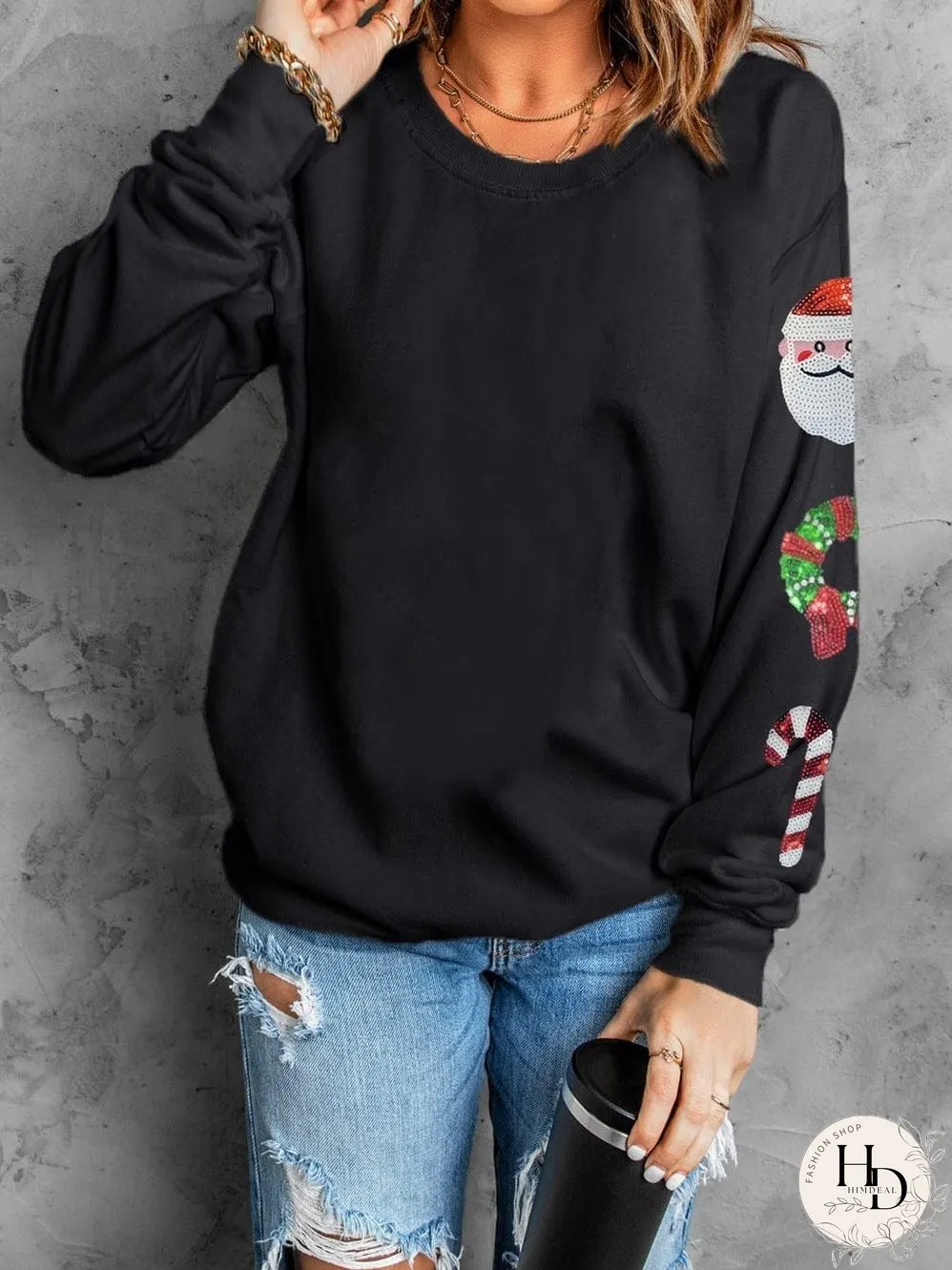 Shimmering Holiday Cheer Black Sweatshirt