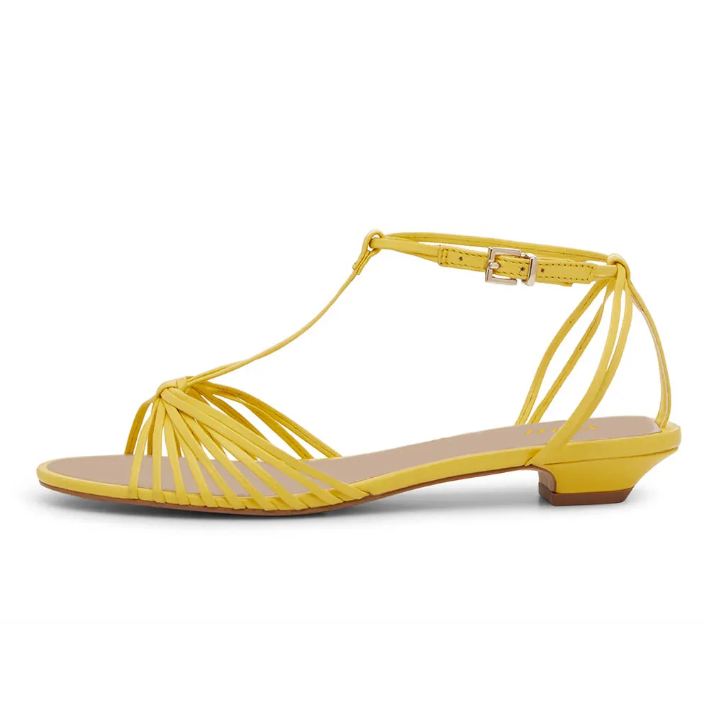 Women's Yellow Buckled Ankle Strap Open Toe Chunky Heeled Sandals
