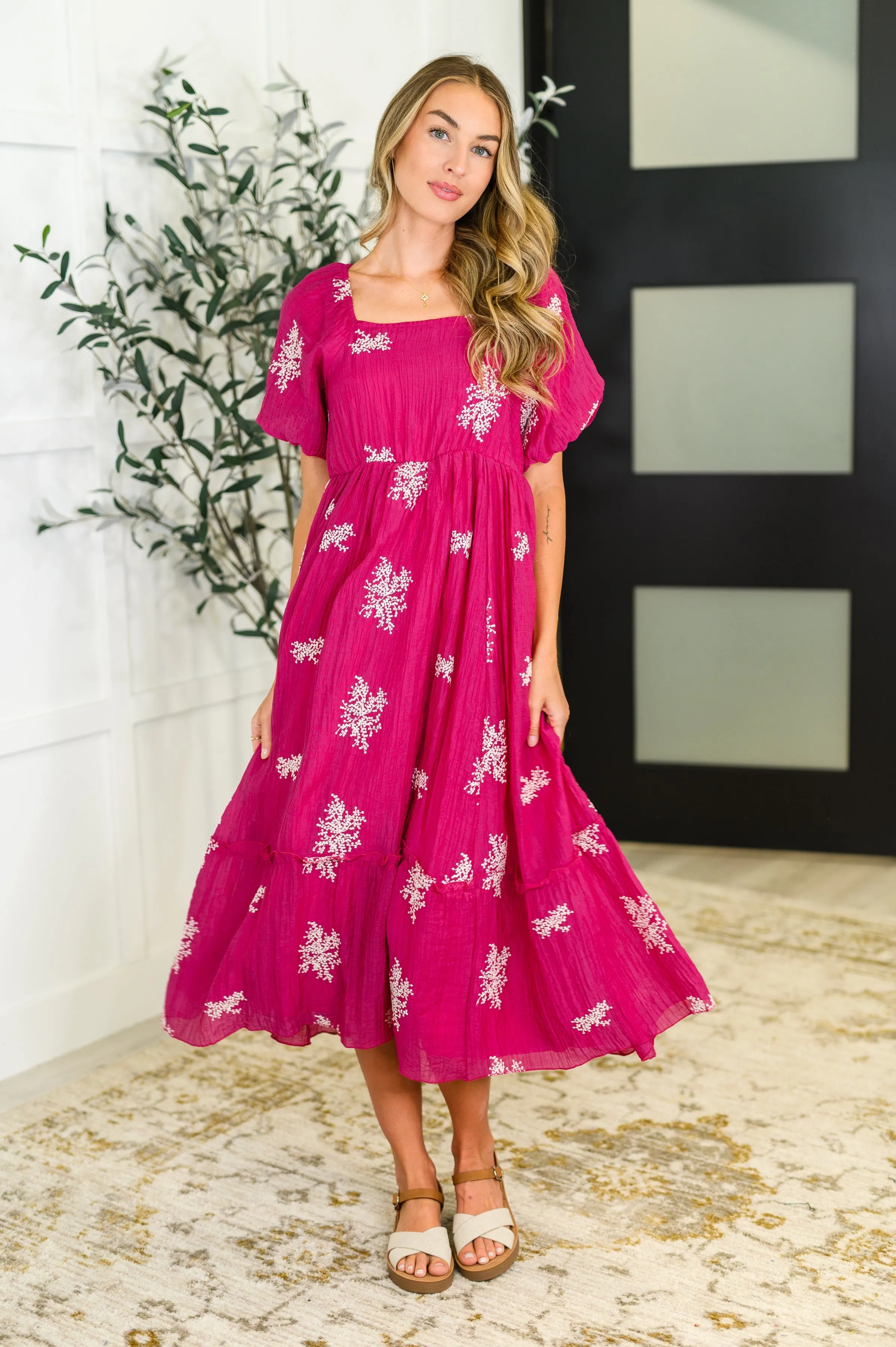 Twirl in Bloom Square Neck Dress in Hot Pink mysite idetrend