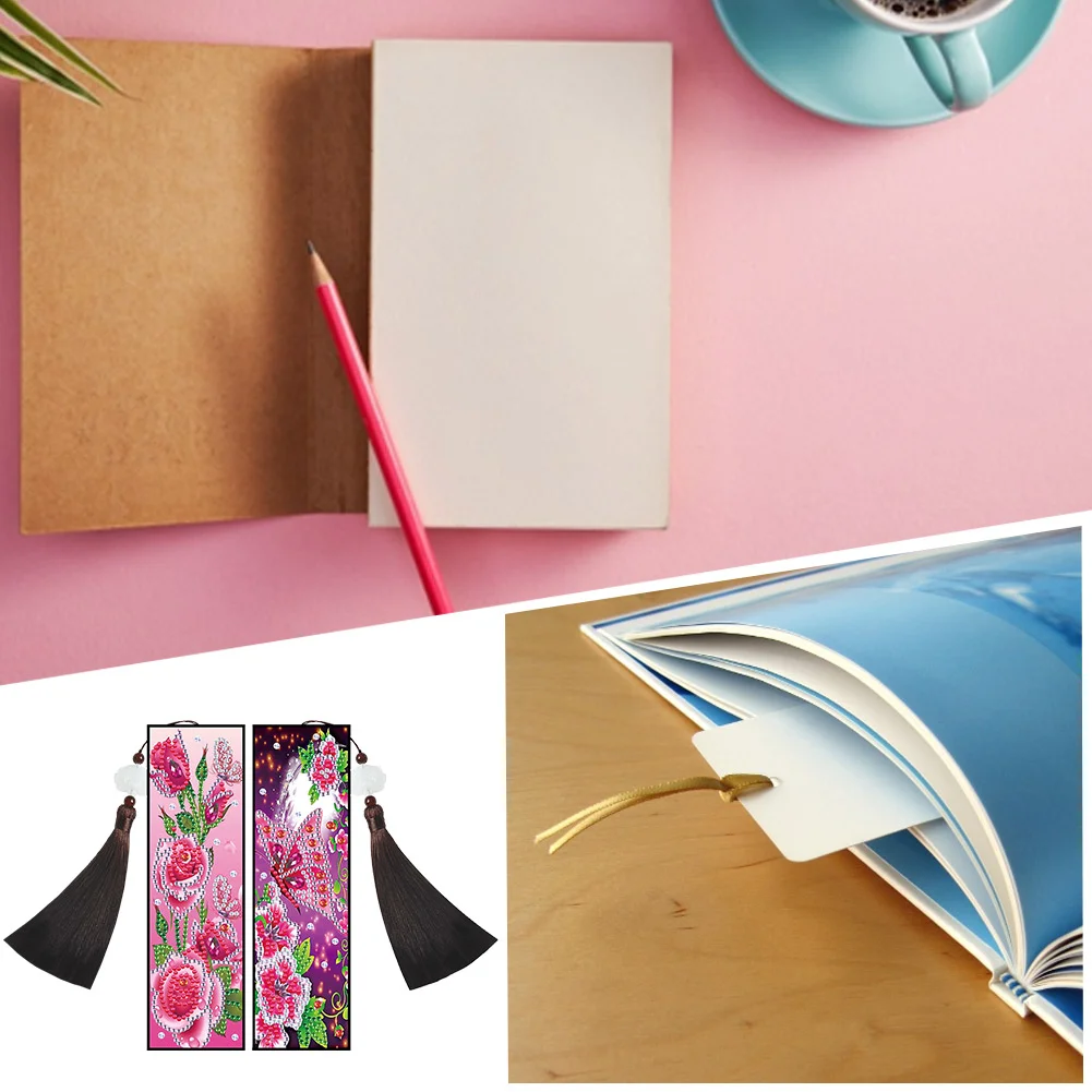 2pcs DIY Diamond Painting Leather Bookmark Butterfly Tassel Crafts