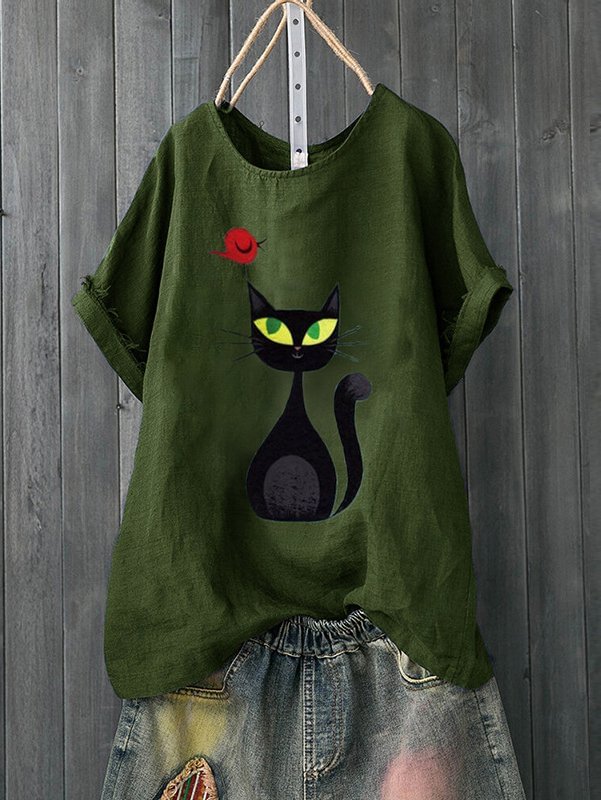 Bestdealfriday Cats Printed Short Sleeve Shirts Tops 9365613