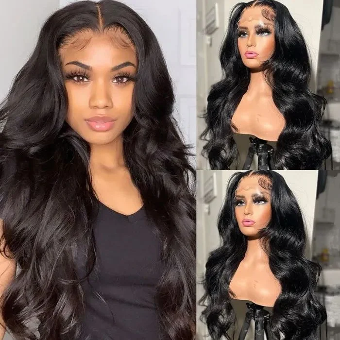 Affordable Lace Front Wigs Body Wave Real Black Hair Wigs Lace Front Wig Pre-plucked Human Hair Wigs with Baby Hair Natural Color