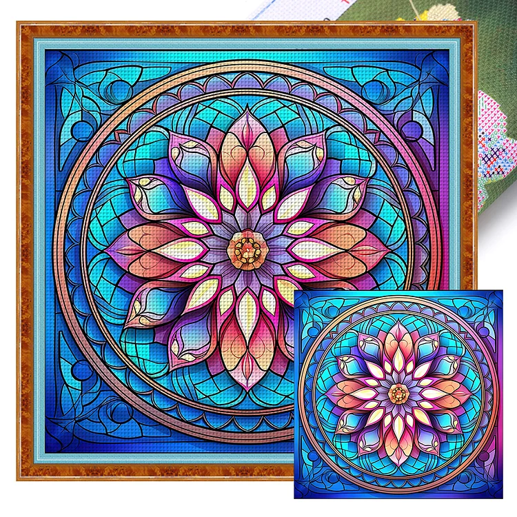 『HuaCan』Windowpane Style -  Flower  - 11CT Stamped Cross Stitch(40*40cm)