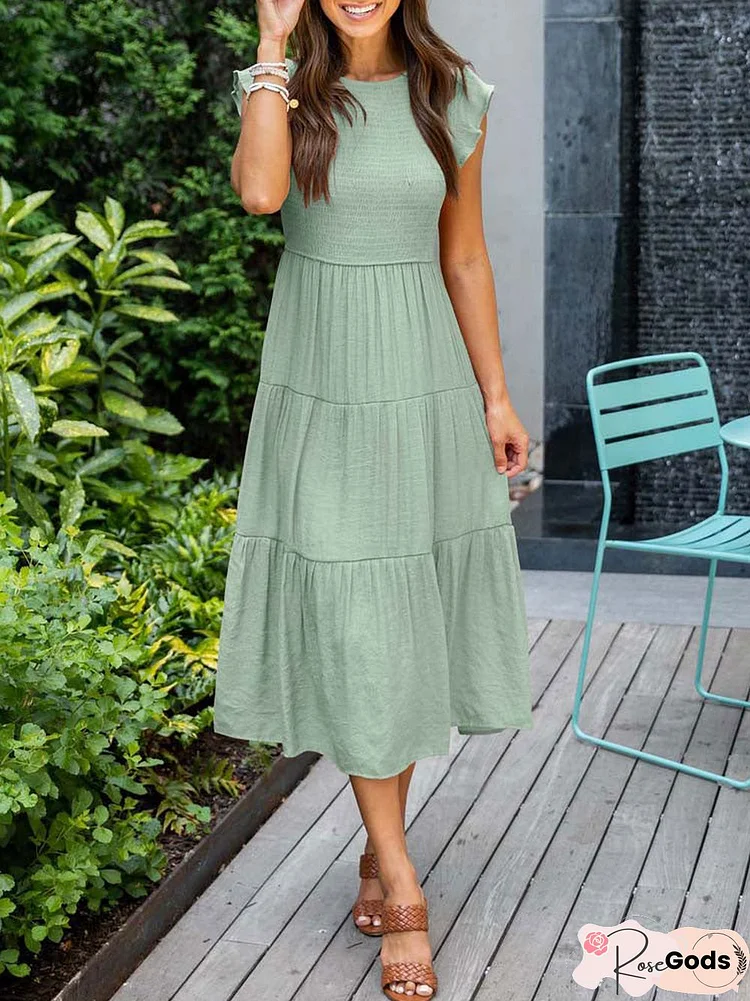 2022 Summer Pleated Dress Women Long Party Dress Ladies Flying Sleeve Fashion Casual A Line Dress For Women